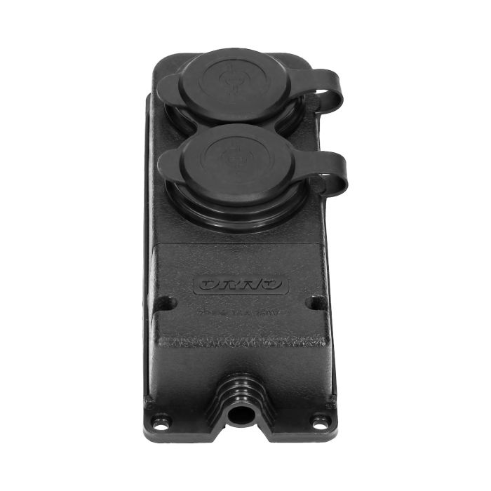 140124-Heavy-duty extension socket, rubber IP44, 2 sockets, very low 5cm profile, for Belgium and France -ORN