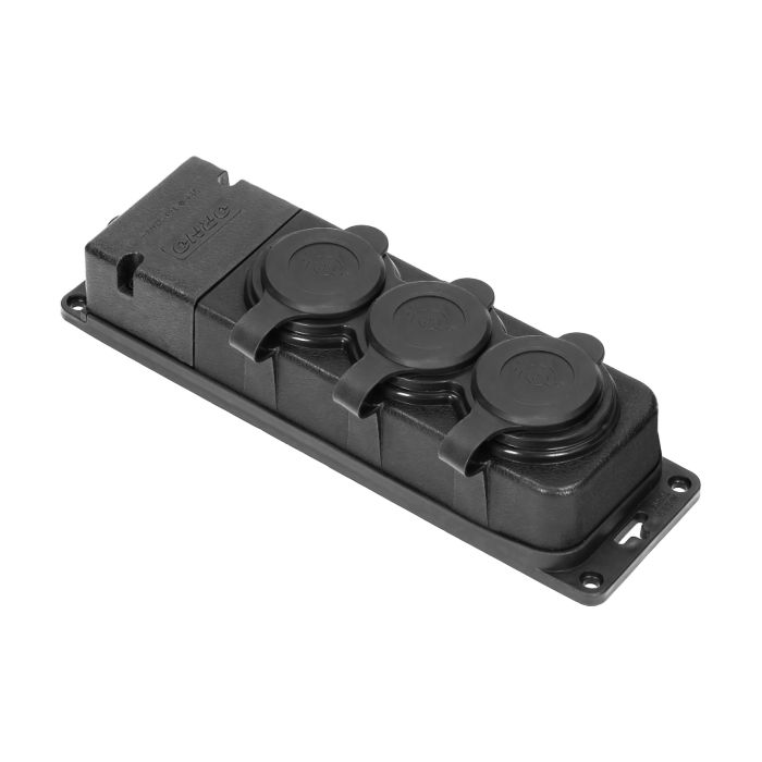 140126-Heavy-duty extension socket, rubber IP44, 3 sockets, very low 5cm profile, for Belgium and France -ORN