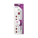 140139-Multiswitch powerstrip  with independent ON/OFF switches for 6 sockets, cable 3x1mm2, 1.5m long, total power consumption of 2300W , for Belgium and France -ORN