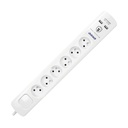 140140-Power strip with surge protection and main switch 6 sockets, 2 USB chargers, cable 3x1mm2, 3m long, total power consumption of 2300W, for Belgium and France -ORN