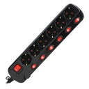 140142-Multiswitch powerstrip, schuko sockets, black with independent ON/OFF switches for 6 schuko sockets , cable 3x1,5mm2, 1.5m long, total power consumption of 3680W, for Netherlands and Germany -ORN