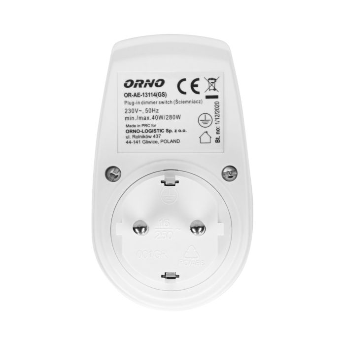 140343- Plug-in dimmer switch with additional power socket (Schuko), max.280W-ORN