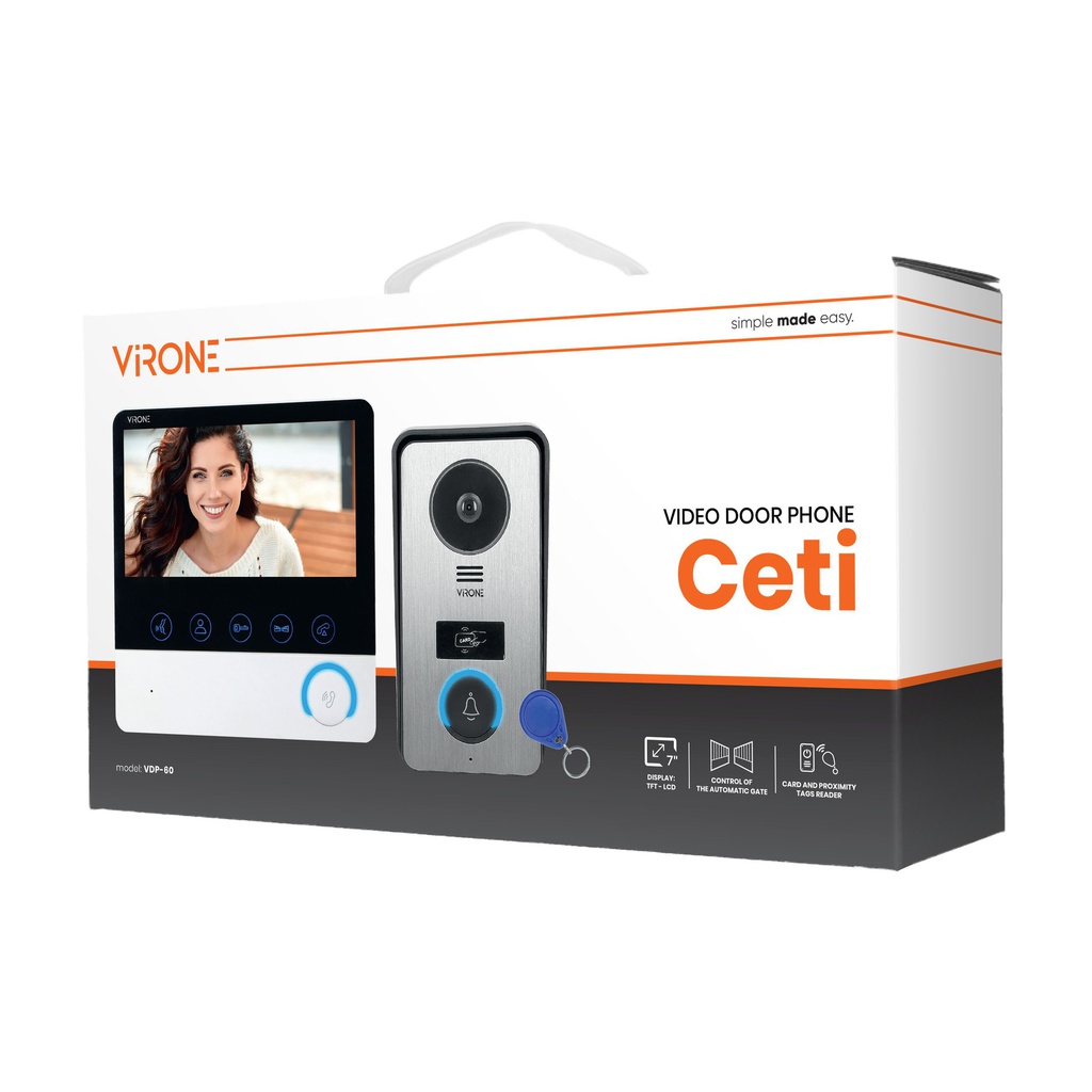 140334- Hearing-free video intercom CETI, 7" monitor with TF memory card, card and key ring reader, IP44-ORN