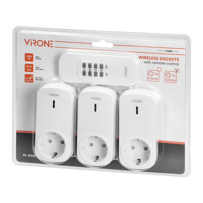 140431 - Set of wireless sockets with remote control, 3+1, Schuko for Netherlands and Germany