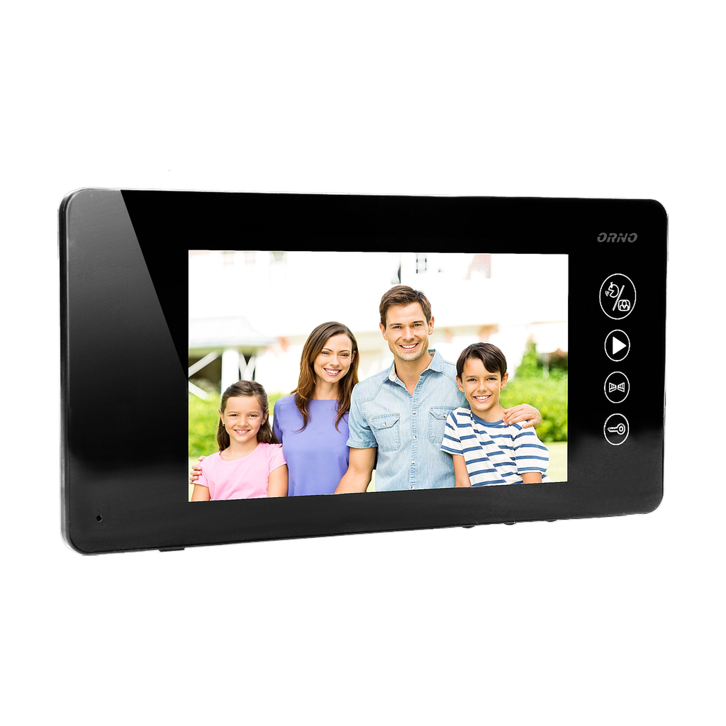 140571 - ARCUS RFID, 7˝ single family video doorphone, black  9 selectable ringtones, a touch panel with backlit buttons and an additional gate control function, it supports two inputs (the possibility of connecting two video cameras)