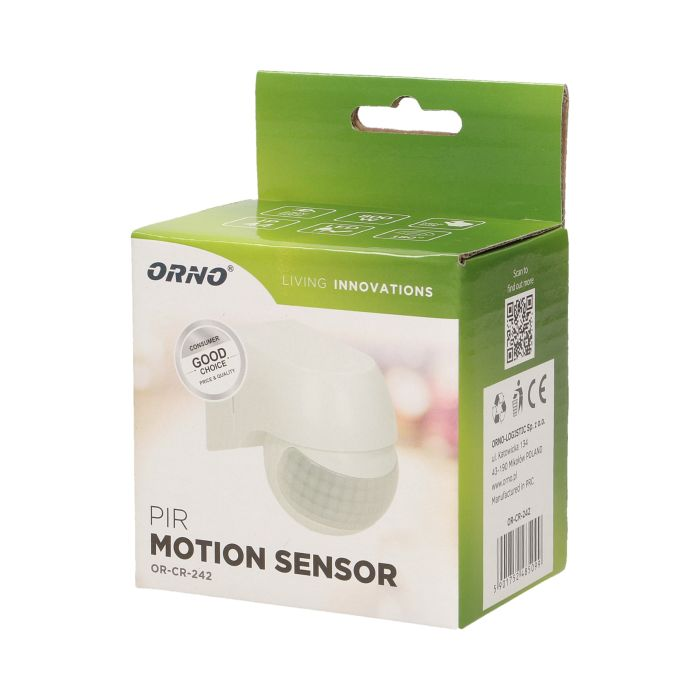 140687 - Mini PIR motion sensor 180°, IP44 detection range 180 degree, 15m; protection rating IP44; max. load 800W; colour: white