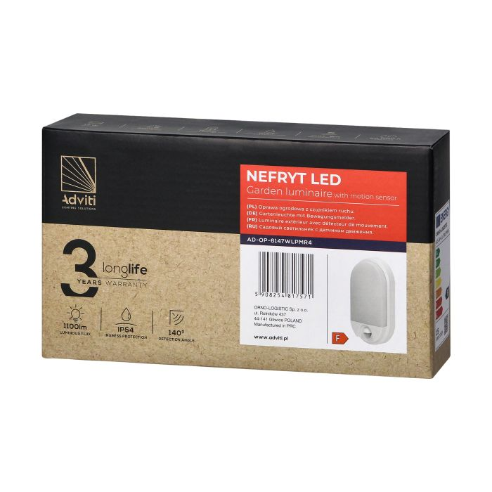 140775 - NEFRYT LED 15W, garden luminaire, white with motion sensor, 1100lm, IP54, 4000K