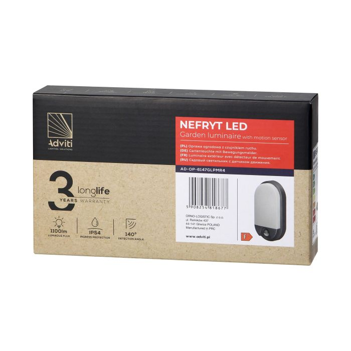 140777 - NEFRYT LED 15W, garden luminaire, grey with motion sensor, 1100lm, IP54, 4000K