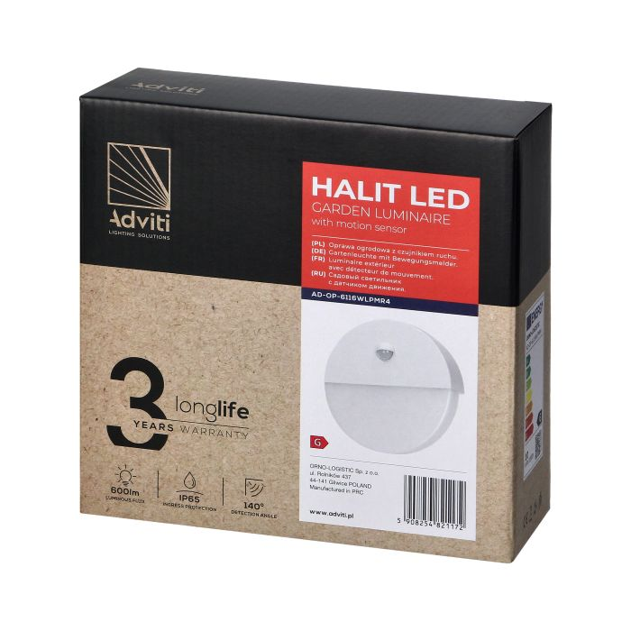 140778 - HALIT LED garden luminaire 10W, white with PIR motion sensor 140°, 600lm, IP65, 4000K, IK10