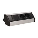 141187 - Furniture socket with switch, silver-black, Schuko A set of three network sockets with grounding and current circuit's diaphragms with a switch, ideal for mounting in cabinets, display cases and display cabinets.