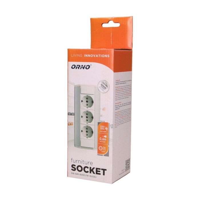 141184 - Furniture socket, silver-white, Schuko A set of three network sockets with grounding and current circuit's diaphragms, ideal for mounting in cabinets, display cases and display cabinets.