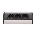 141183 - Furniture socket, silver-black, Schuko A set of three network sockets with grounding and current circuit's diaphragms, ideal for mounting in cabinets, display cases and display cabinets.