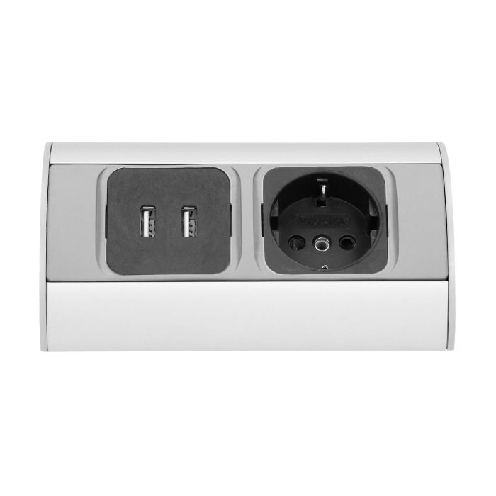 141182 - Under-cabinet electrical socket with USB charger, Schuko 1x230V; 2xUSB, 230V/16A, USB: 5V DC/2A