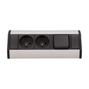 141174 - Furniture socket with switch, silver-black A set of three network sockets with grounding and current circuit's diaphragms with a switch, ideal for mounting in cabinets, display cases and display cabinets.