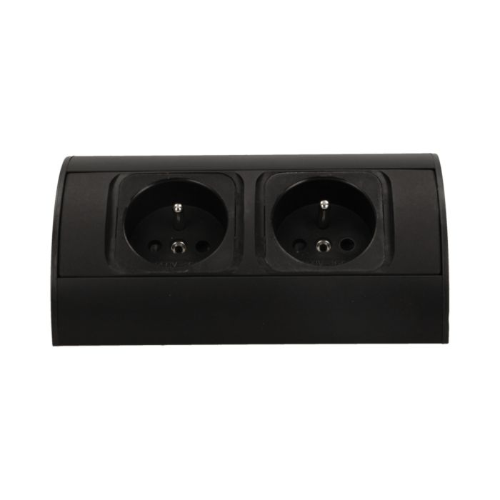 141166 - Under-cabinet electrical socket, black 2x230V; for use in furniture, glass-cases; easy to assembly; black