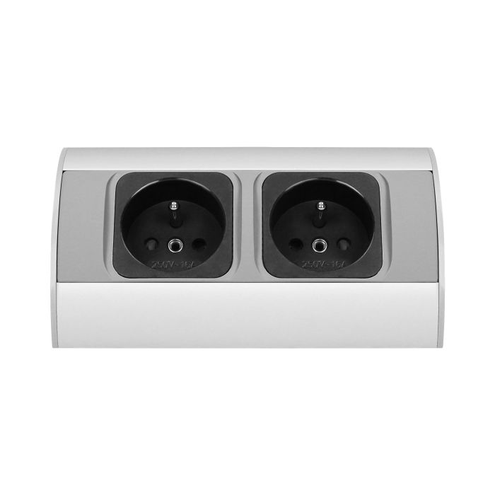 141165 - Under-cabinet electrical socket, grey 2x230V; for use in furniture, glass-cases; easy to assembly; grey
