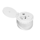 141159 - Recessed desk socket, white, Schuko Ø8cm with induction charger, 2 USB ports (A, C) for quick charging and 1.8m cable with cable gland, 2,4A 5V