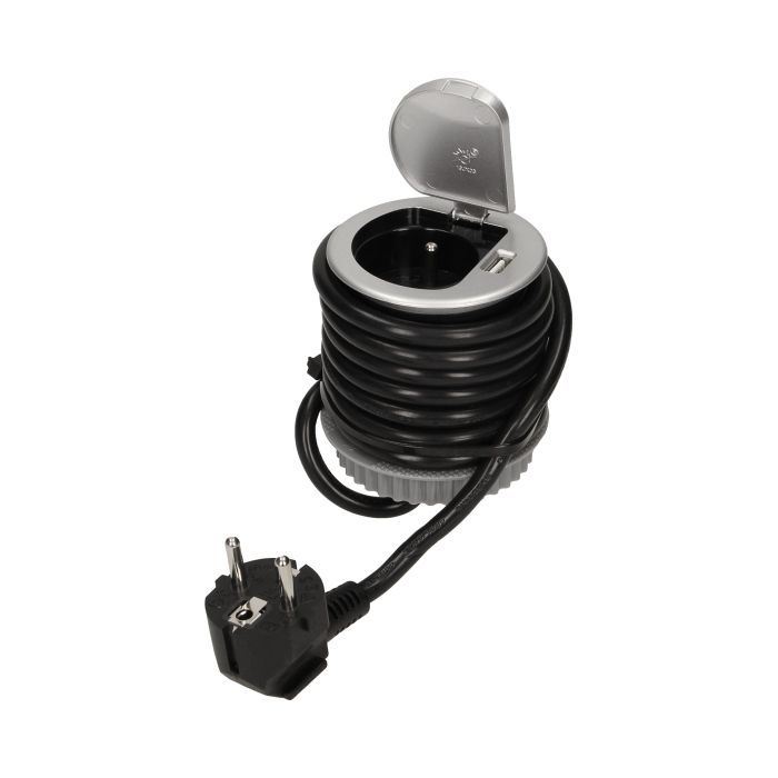 141135 - Flush-fitting furniture socket with USB charger and 1.8m cable 230V AC, 1x16A, 230V AC, 5V DC/2,1A, 3680W, IP20