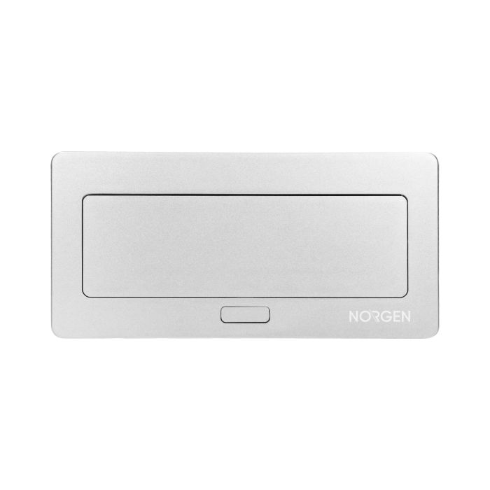 141111 - Recessed furniture connection panel NOEN for module sockets, silver composed of an empty aluminium case and an integrated PVC frame; can house 3 NOEN socket or port modules, 45x45mm each