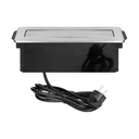 141107 - Recessed furniture power box with flat milled edge, Schuko type USB charger, a cord 2m long, 3 sockets F type, 2 x USB ports (A + C 3.1A), 3x1.5mm2, black-silver, INOX