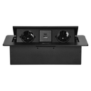 141096 - Recessed furniture socket with flat milled edge and USB charger, 2x2P+E (Schuko),2x USB (type A+C; 3.6A), black