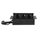 141082 - Recessed furniture socket with flat edge and 1.5m cable, 3x2P+E (Schuko), black