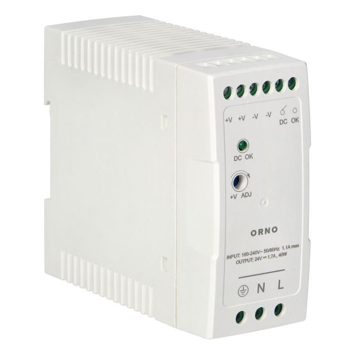 140830 - Industrial power supply for a DIN rail, 24VDC, 1.7A, 40W, plastic housing