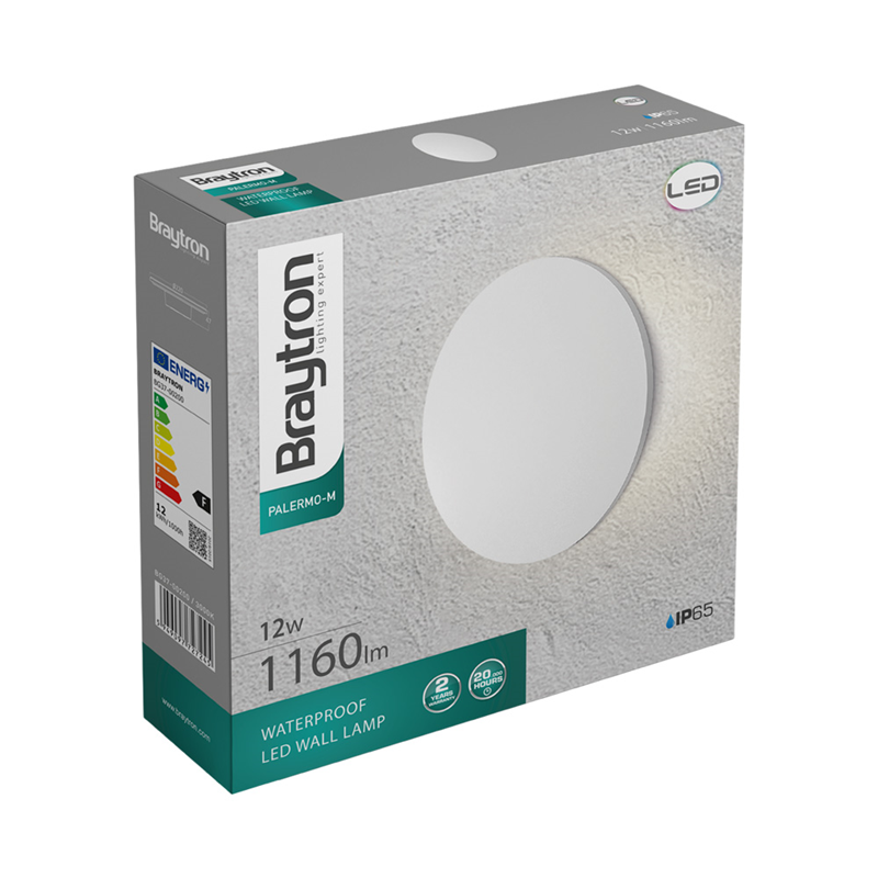 102121-Braytron PALERMO M Round White 12W 3000K IP65 WALL LIGHT
