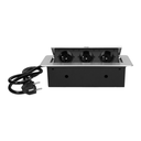 141051 - Recessed furniture sockets 3x2P+E with 3m cable flat and milled edge, silver