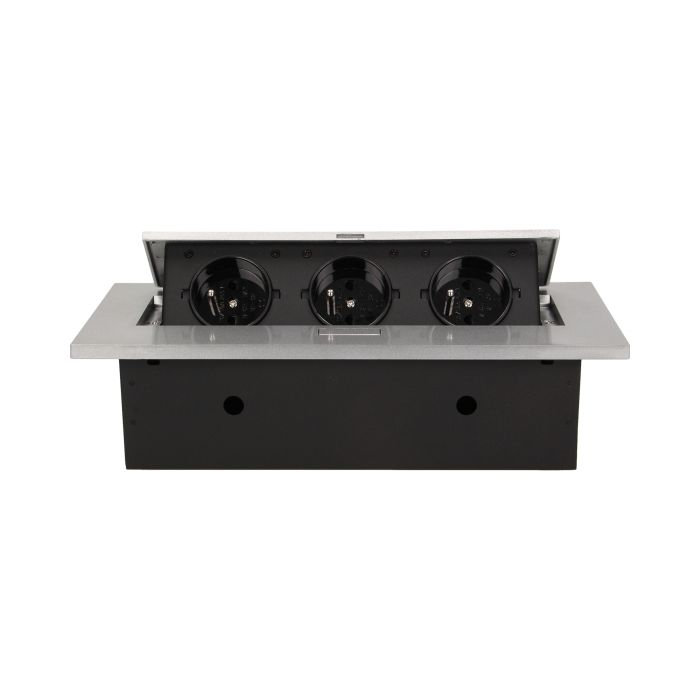 141037 - Recessed furniture socket 3x2P+E, silver power supply: 230V AC / 56-60Hz; maximum load: 3600W; protection rating: IP20;