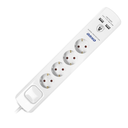 140993 - Power strip with surge protection, 4 sockets 2P+E (Schuko), 3x1.0mm2 cable, 3m long, with a two-way backlit switch, 16A / 230 VAC, surge protector type 3, 2xUSB 2.1A charger, white