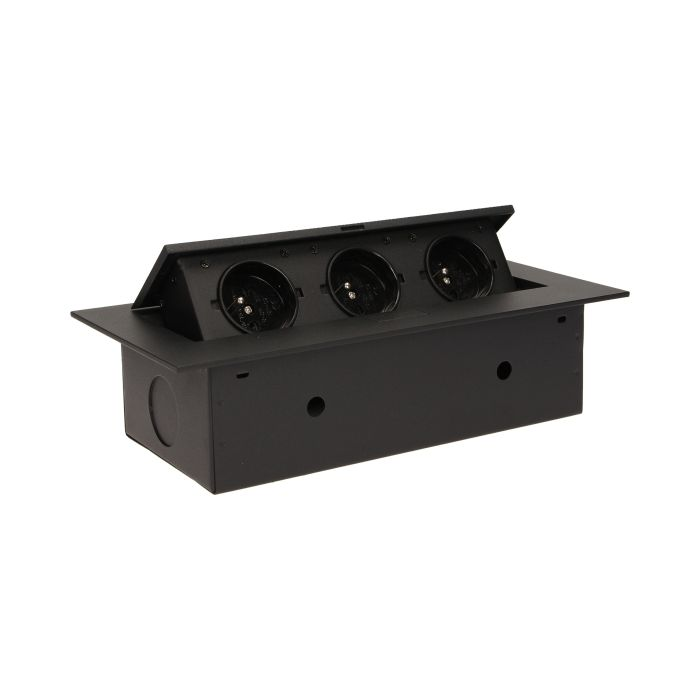 141042 - Recessed furniture socket 3x2P+E, black power supply: 230V AC, 3x16A, ; maximum load: 3600W; protection rating: IP20;
