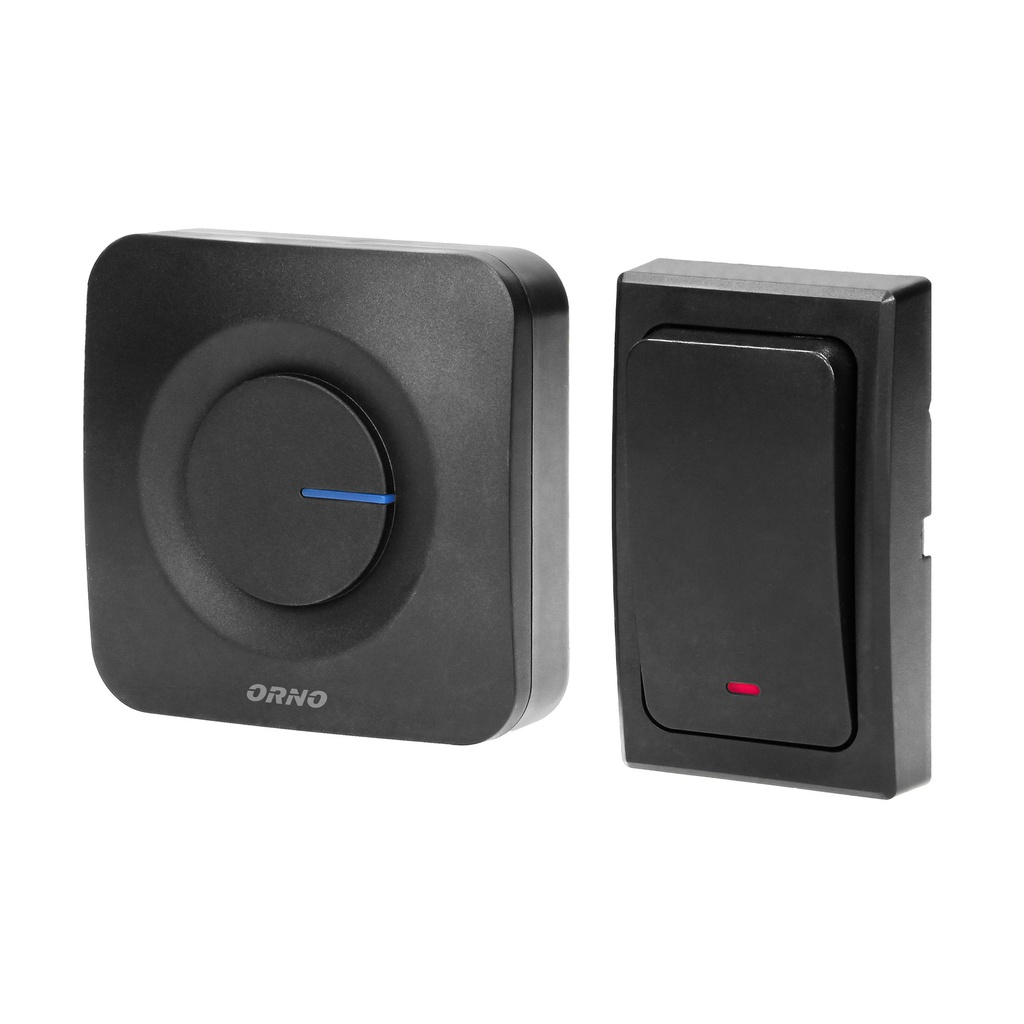 140004-ONDO AC, set of 2 wireless doorbells, black with battery-free button, plug-in system, learning system, 36 ringtones, operation range up to 200m-ORN