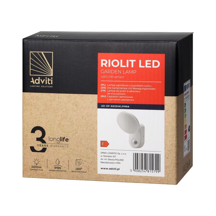 140056-RIOLIT LED 15W, white garden luminaire with motion sensor, 1100lm, IP65, 4000K-ORN