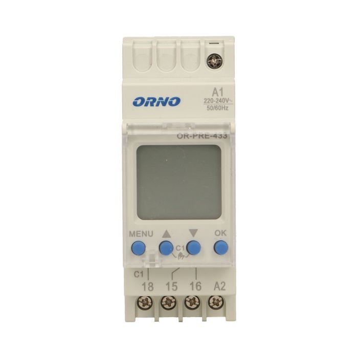 140078-DIN rail weekly digital timer 52 time programs; setting a daily, weekly or pulse cycle, automatic summer/winter time switch;-ORN