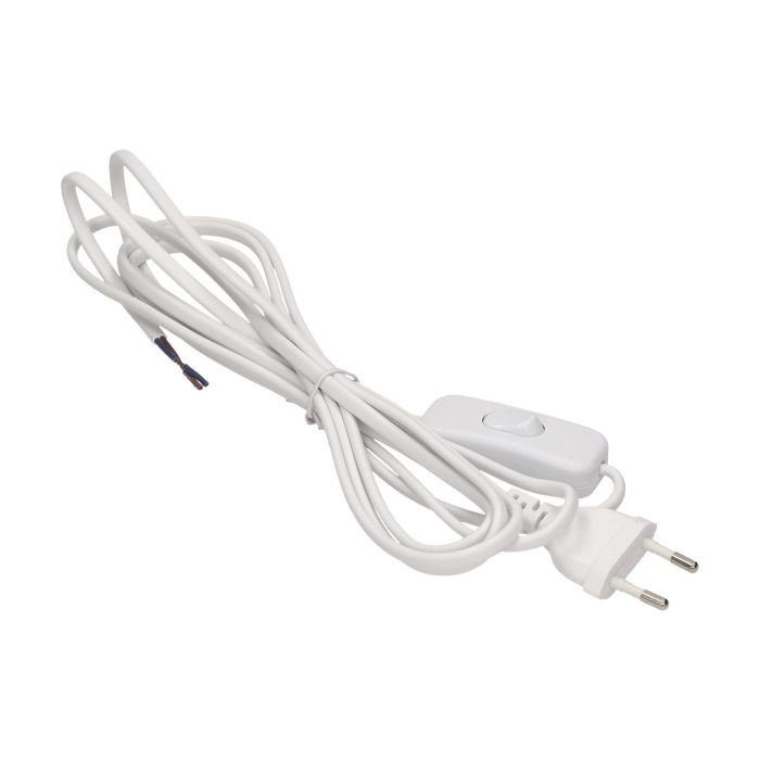 140097-Power cord with switch and Euro plug, white, cable: 2x0,75mm2. -ORN
