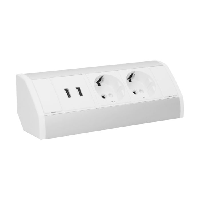 140321- Furniture socket with USB charger, silver-white, schuko, for Netherlands and Germany -ORN