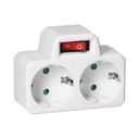 140353-Power splitter 2x2P+E (Schuko) with central switch, white, for Netherlands and Germany -ORN