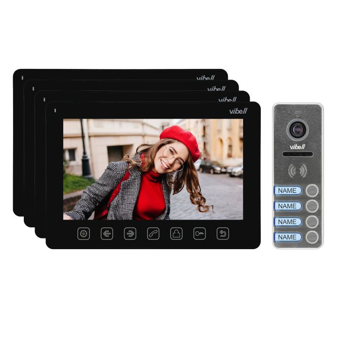 140363-NOVEO MULTI4 een video-intercomset voor vier families, LCD 7"-monitor, zwart