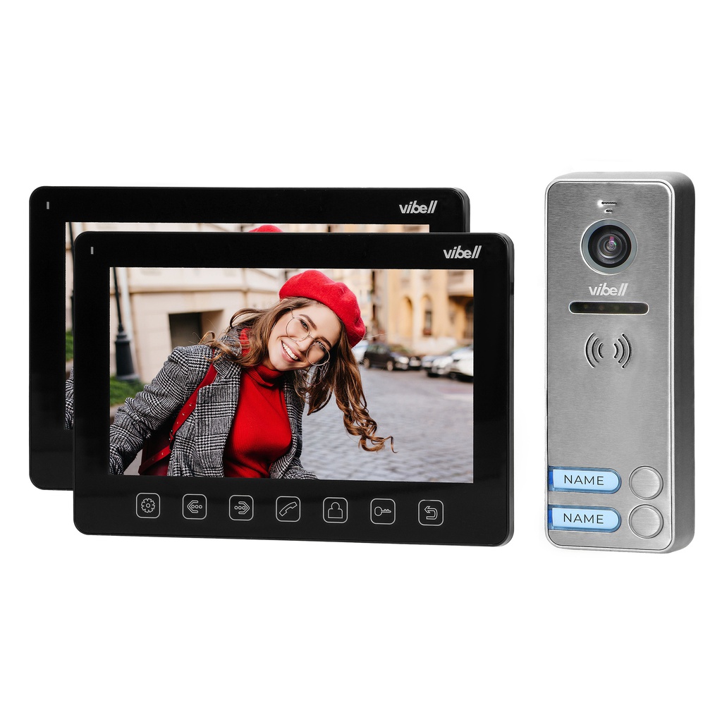 140364-NOVEO MULTI2 two-family video door phone set, LCD 7" monitor, black-ORN