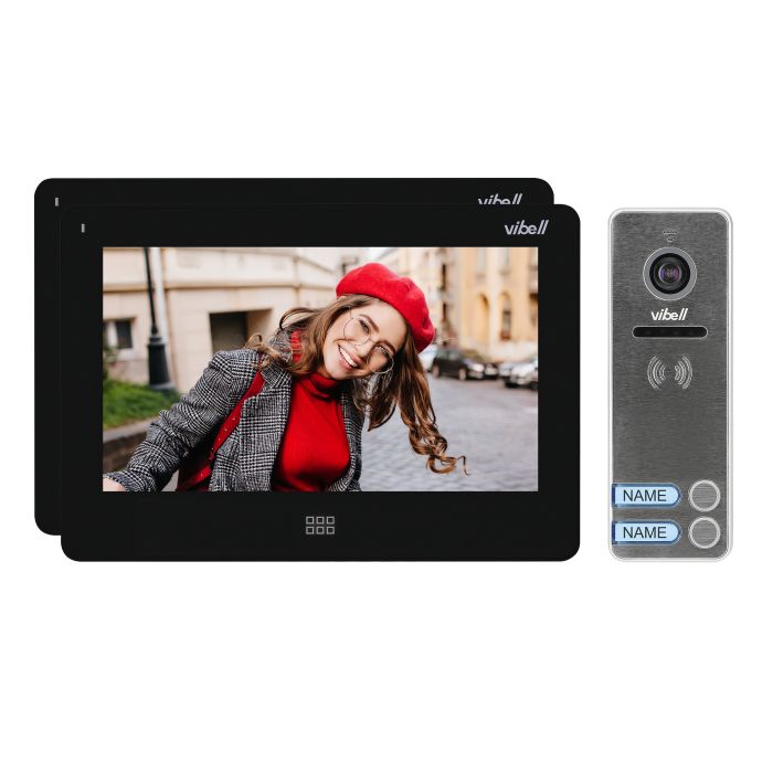 140381- FELIS MEMO MULTI2 two-family video door phone set, LCD 7" monitor,SD+DVR slots, black