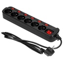 140400-Multiswitch power strip with 6 2P+E sockets, cable 3x1mm², 1.5m long. Thermal protection switch, 10A/230 VAC, black