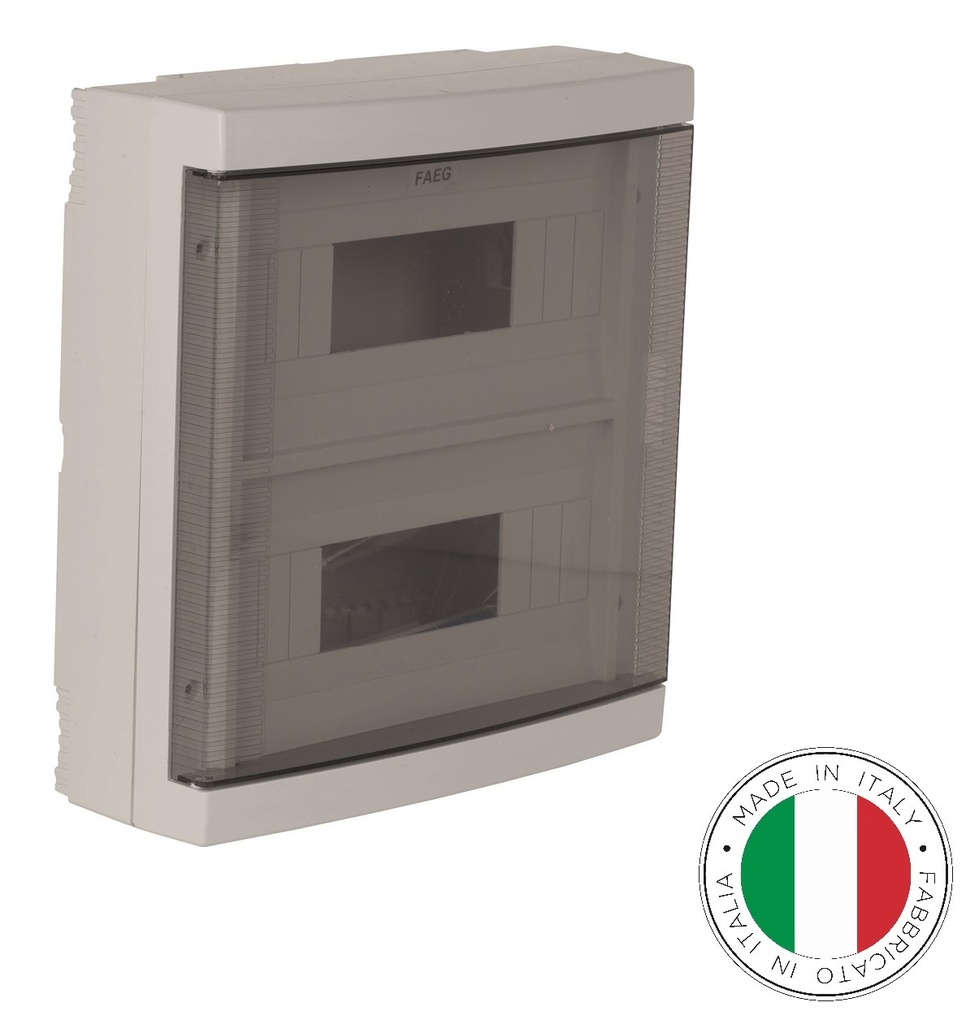 144240 - Distribution Boxes,24 modules, Gray RAL 7035 with smoked door 280x345x105mm IP40 -FAEG