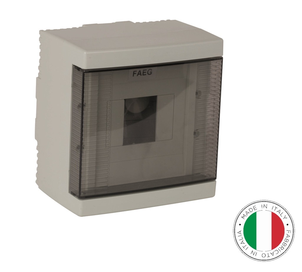 144041 - Distribution Boxes,4 modules, Gray RAL 7035 with smoked door 140x180x100mm IP40 -FAEG