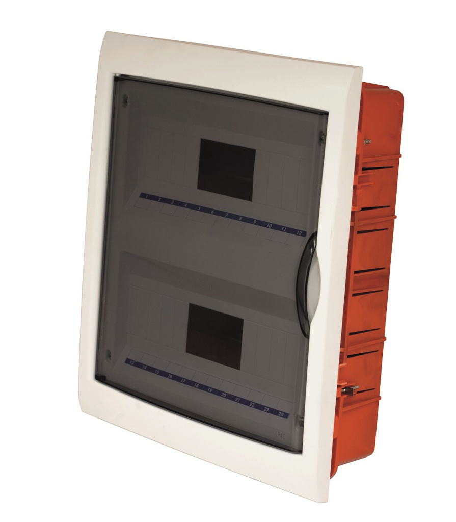 143240- Flush mounted Distribution Boxes 24 modules with white frame and smoked door 315x365x80mm IP40 FAEG