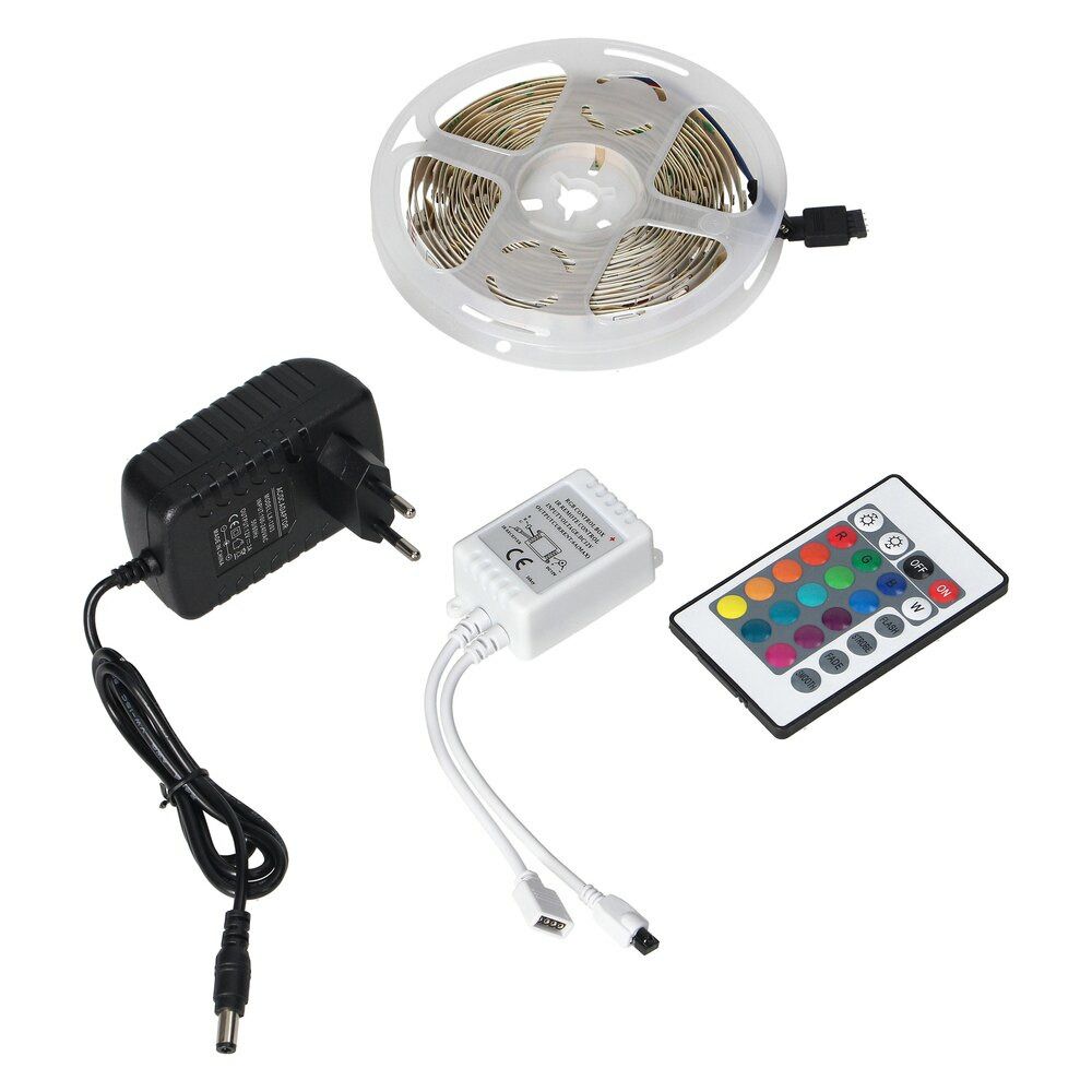 140515-LED lighting kit for furniture and decoration in dry rooms 12V 100 30 led/m, 7.2W/m IP20 RGB, 5m long, including RGB driver and power supply-ORN