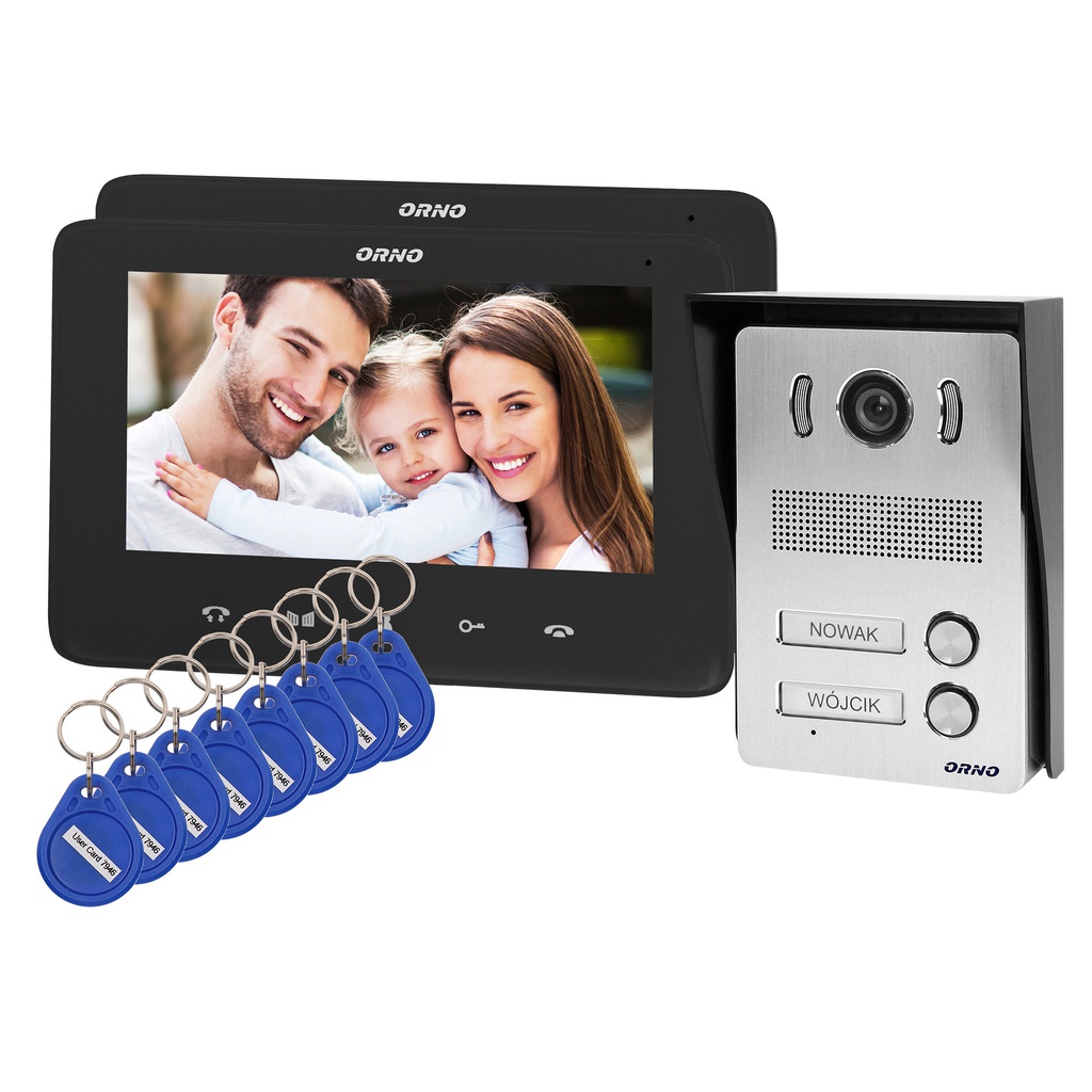 140517-Two-family video doorphone set, handset-free with multicolor 7" LCD screen, proximity tags reader and intercom function, surface-mounted, INDI MULTI N-ORN