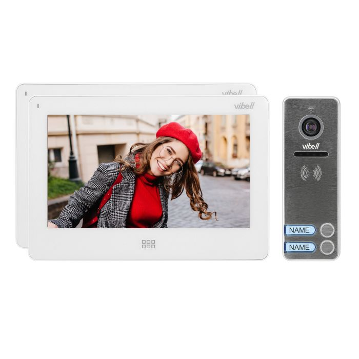 140596 - FELIS MEMO MULTI2 two-family videodoorphone, white includes a multicolour, flat 7"" LCD monitor,wide-angle video-camera, a user-friendly OSD menu and a built-in SD and DVR card slots"