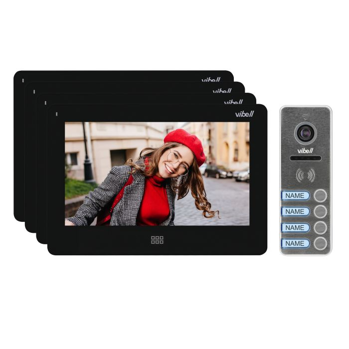 "140599 - FELIS MEMO MULTI4 a four-family videodoorphone, black does not require any uniphone; includes a multicolour, ultra-flat 7"" LCD touch screen, wide-angle video-camera, a user-friendly OSD menu, built-in SD and DVR card slots"