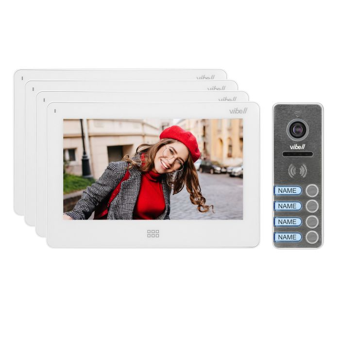 "140600 - FELIS MEMO MULTI4 a four-family videodoorphone, white does not require any uniphone; includes a multicolour, ultra-flat 7"" LCD touch screen, wide-angle video-camera, a user-friendly OSD menu, built-in SD and DVR card slots"